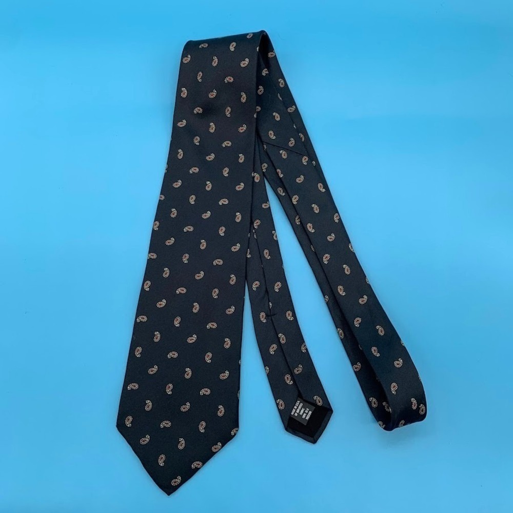 Vintage Adolfo Blue Paisley Preppy Men's Classic Silk Neck Tie Made in USA